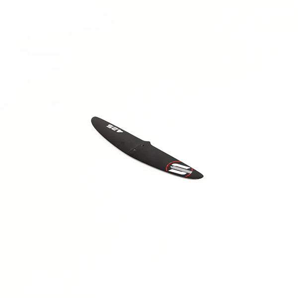 Black hydrofoil wing for kiteboarding and foil boarding, sleek design with red accent